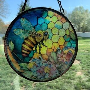 Colorful Bee Sublimated Glass Suncatcher